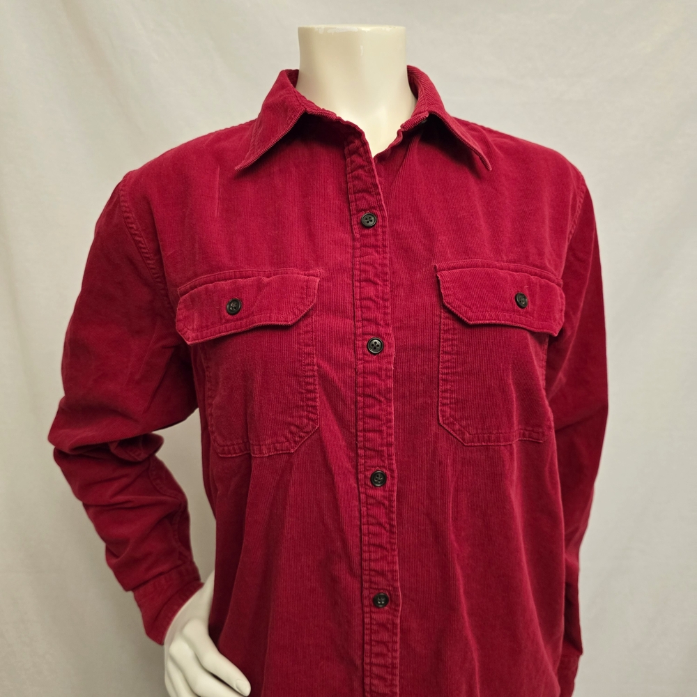 Womens Chaps Red Coruroy Button Up Shirt Size Medium